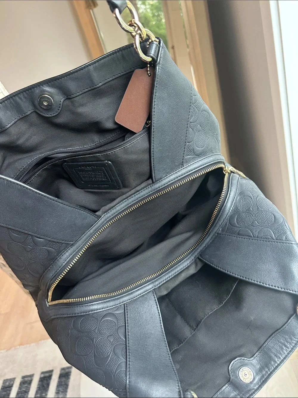 Coach Black Embossed Signature Leather Shoulder Bag